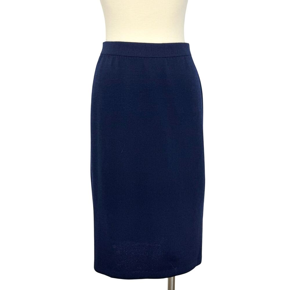 St. John Collection Santana Knit Pencil Skirt Wool Blend in Navy Blue L
